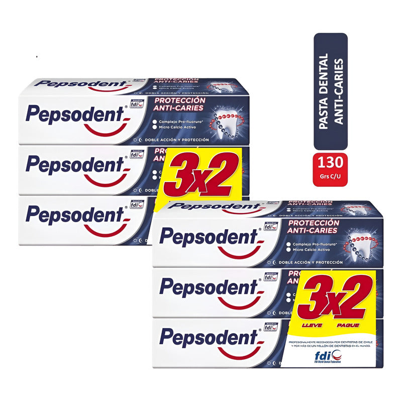Pack X6 Pasta Dental Pepsodent Proteccion Anti Caries 130g