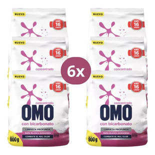 X6 Detergente En Polvo Omo Con Bicarbonato 800g Ropa Blanca