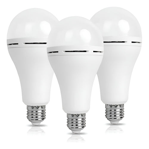 Pack X3 Ampolleta Led E27 Recargable Luz Emergencia Foco 9w Blanco Frío