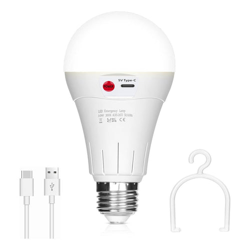 Ampolleta De Emergencia Led E27 Luz Foco 10w Recargable Usb Blanco Frío
