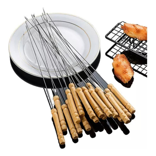 Pack 80 Pinchos Anticuchos Brochetas Asados Fierros Barbacoa Plateado Liso