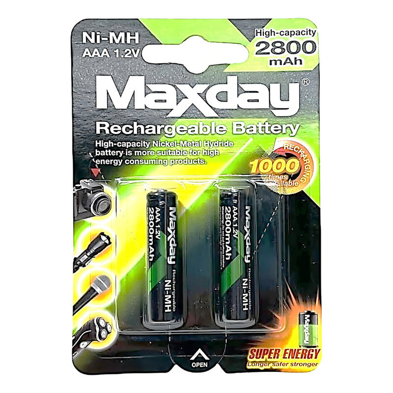 Pilas Recargables Aaa Maxday 2800mah Pack X2 Energía Durable