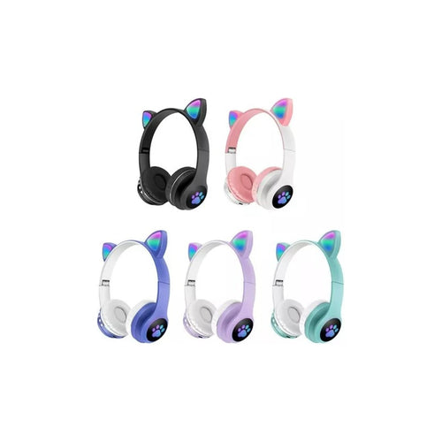 Audífonos Gamer Inalámbricos Orejas Cat Celeste Con Luz Led Celeste
