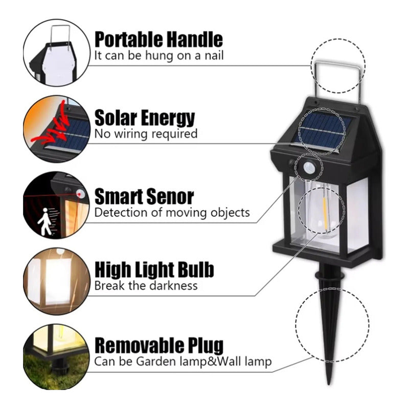 X3 Lámpara Foco Solar Doble Led Sensor  Movimiento Exterior Negro