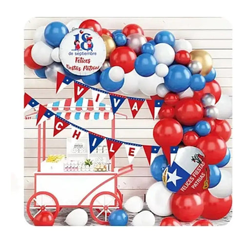 Set Decoración Globos Viva Chile Fiestas Patrias Decoración