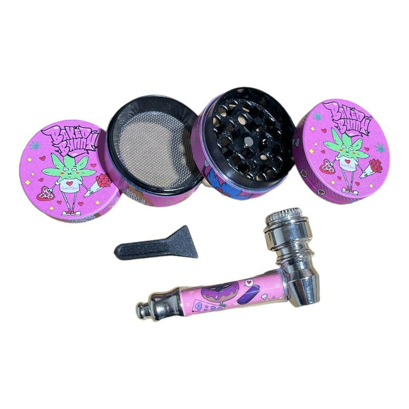Pipa Metálica  + Moledor Metálico 3 Niveles + Palita