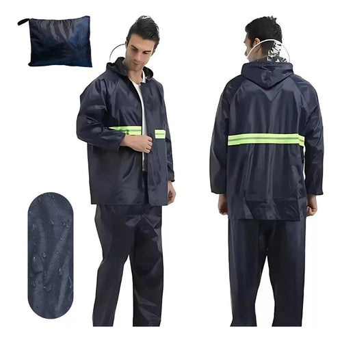 Traje Lluvia Impermeable Protector Lluvia Moto Bicicleta Azul Oscuro U