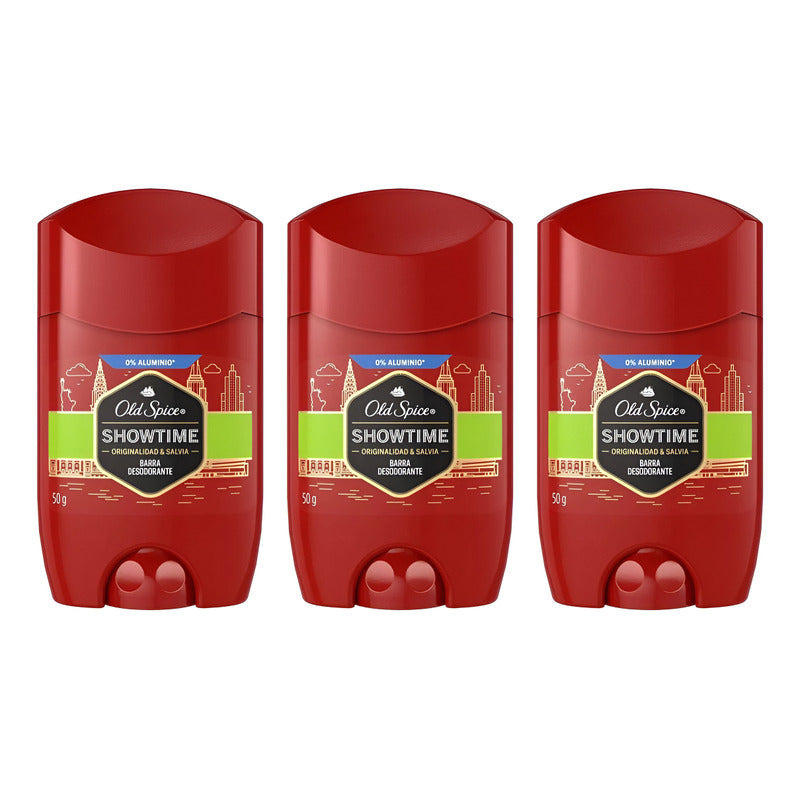 X3 Desodorante Barra Old Spice Showtime 50g Original Salvia Salvia