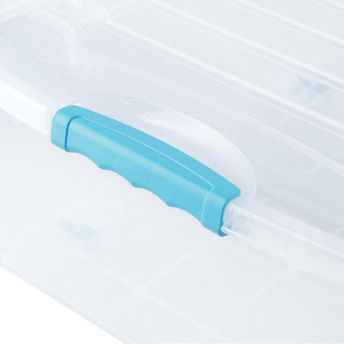 Caja Apilable Organizadora Almacenamiento Con Ruedas  50 L Transparente/celeste Liso