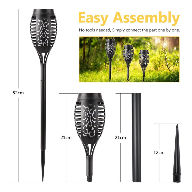 X2 Estaca Solar Antorcha Led Calida C/ Panel Jardín Hogar Negro