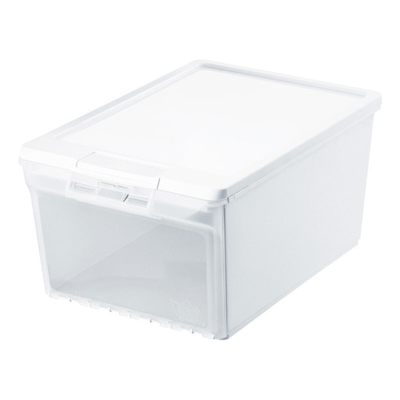 Caja Organizadora Apilable Zapato Multiuso 12 L Reyplast Transparente / Blanco Lisa