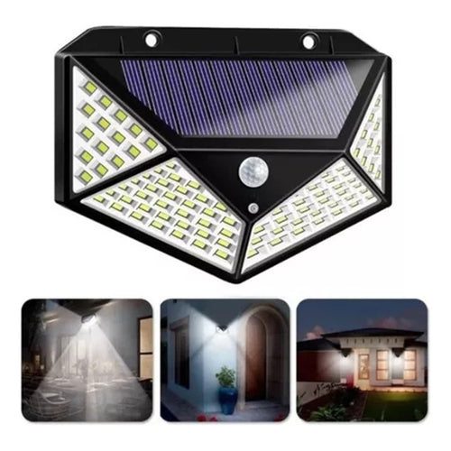 X2 Lampara Farol Solar 100 Led Exterior Sensor De Movimiento Negro