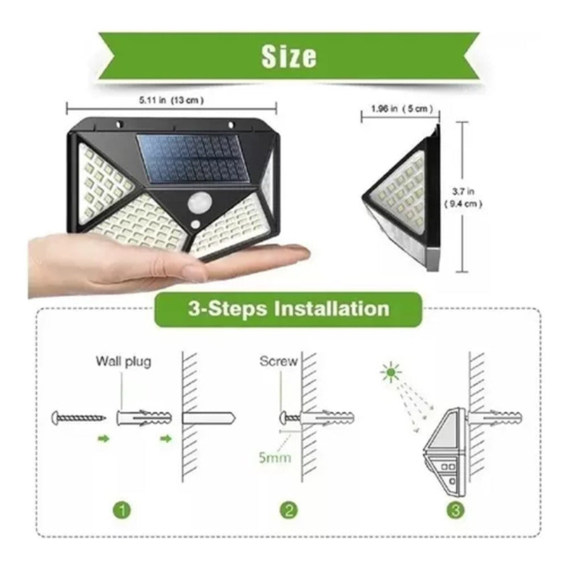Lampara Farol Solar 100 Led Exterior Sensor De Movimiento