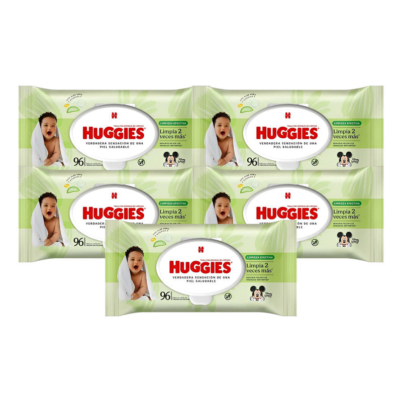 Pack X5 Toallitas Húmedas Huggies 96unid Limpieza Efectiva