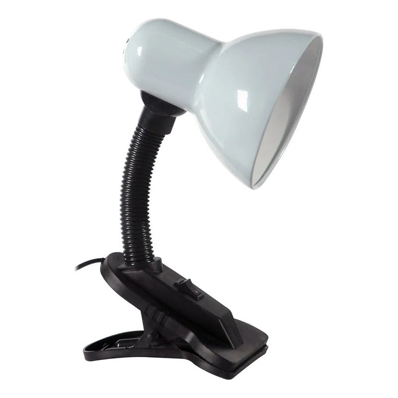 Lampara Velador De Mesa Con Pinza Escritorio Flexible Blanco Blanco