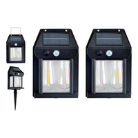 X2 Lámpara Foco Solar Doble Led Sensor  Movimiento Exterior Negro