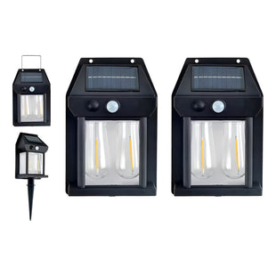 X2 Lámpara Foco Solar Doble Led Sensor  Movimiento Exterior Negro