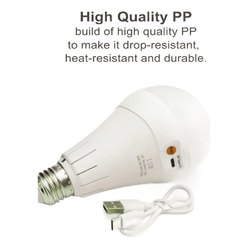 X3 Ampolleta De Emergencia Led E27 Luz 15w Recargable Usb Blanco Frío