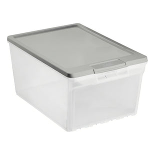Caja Organizadora Multiusos Zapatos Decoración 15 Litros Color Transparente Con Tapa Gris