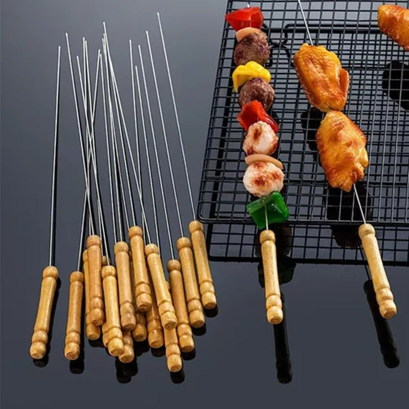 10 Brochetas Pinchos Anticucho Acero Barbacoa Parrilla Asado