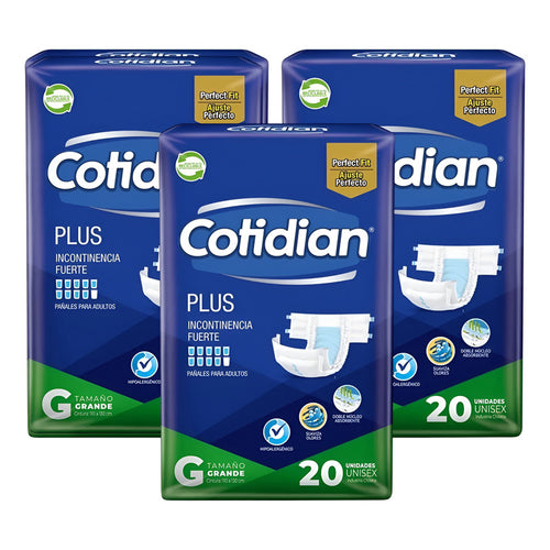 Pack X3 Pañales De Adulto Cotidian Plus Tamaño Grande 20unid Grande