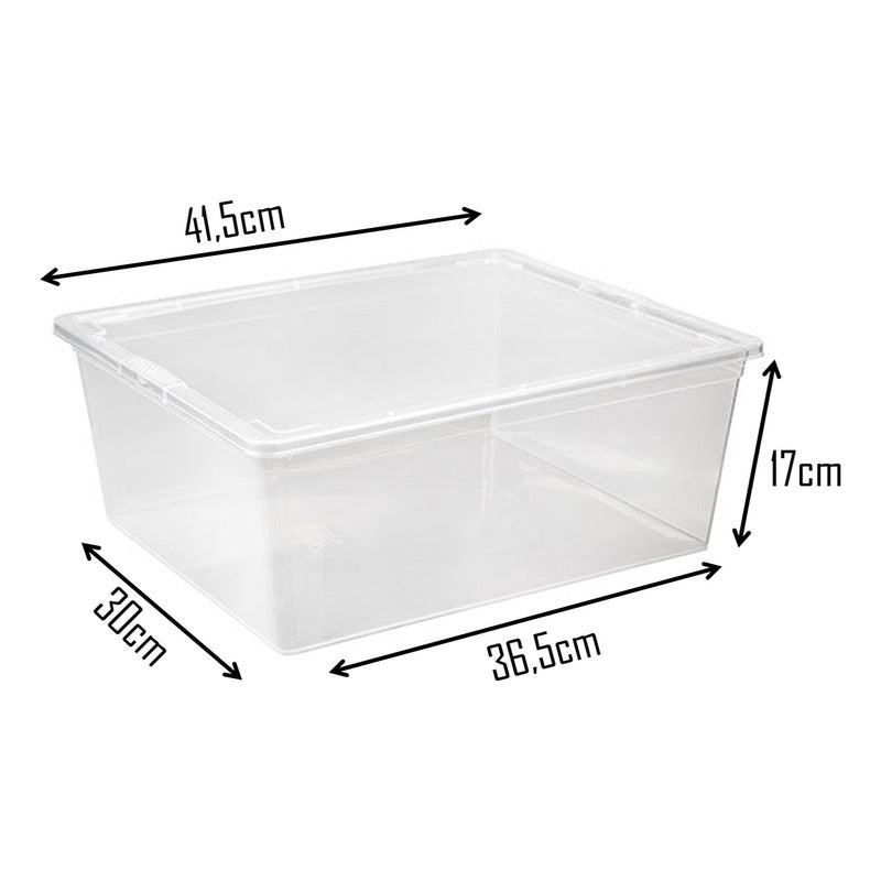 X4 Caja Organizadora Apilable Reyplast Modubox 19 L Con Tapa Transparente Lisa