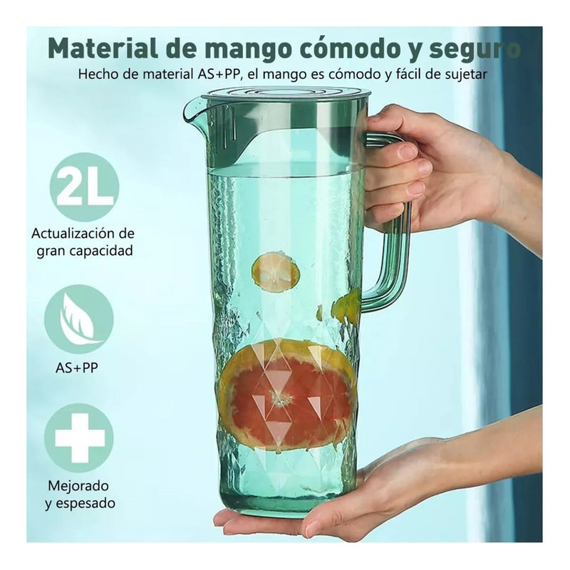 Set Jarra 2 Litros + 4 Vasos Agua Jugo Filtro Refrigerador