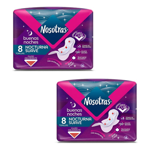 Pack X2 Toallas Higiénicas Nosotras Nocturna Suave 8unid