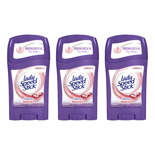 X3 Desodorante Barra Lady Speed Stick Derma Renueva Omega 3 Omega 3