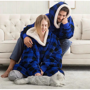 X2 Poleron Sherpa Cuadrille Poleron Con Chiporro Capucha Unica Azul Cuadrillé