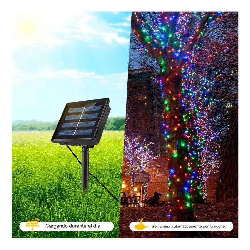 Luces Navidad Guirnalda Solar 100 Led 10 Metros Decorativa