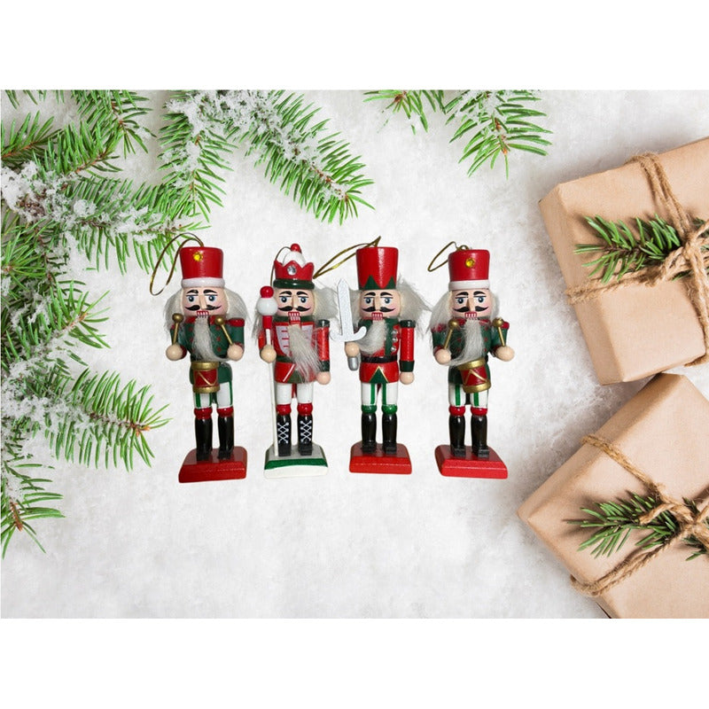 Set 4 Cascanueces Navidad De Madera Navideño Colgante Adorno