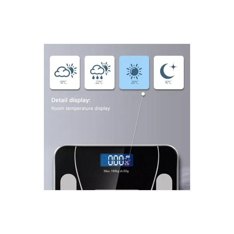 Balanza Pesa Digital Bluetooth Inteligente Smart Imc Baño Color Negro