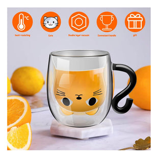 Taza Café Doble Pared Vidrio Gatos Taza Te Café Resistente