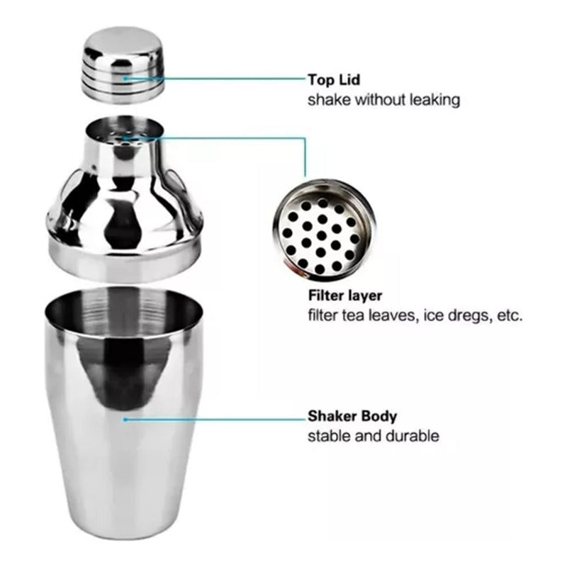 Coctelera Profesional Set 5pzas Inox Utensilio Bar Pub Trago
