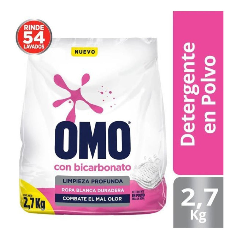 Detergente Omo Con Bicarbonato En Polvo 2.7 Kg Ropa Blanca