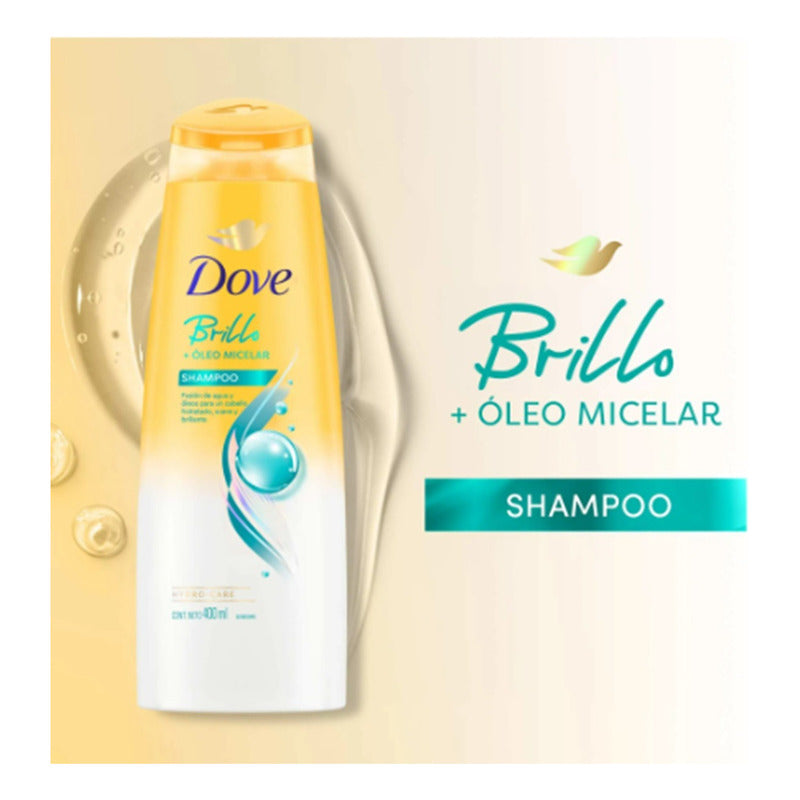 X2 Shampoo Dove Brillo Óleo Micelar 400 Ml Suave Hidratante