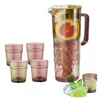 Set Jarra 2 Litros + 4 Vasos Agua Jugo Filtro Refrigerador