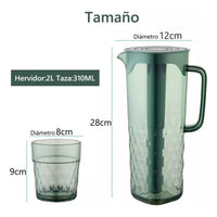 Set Jarra 2 Litros + 4 Vasos Agua Jugo Filtro Refrigerador
