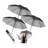 Pack X3 Paraguas Retractil Uv Manual Sombrilla De Bolsillo Negro Liso