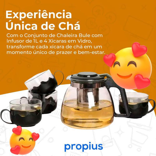 Tetera Con Infusor 1l Vidrio Y 4 Tazas Wincy Chaleira Transparente