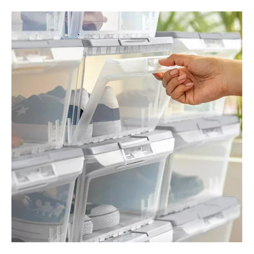 Caja Organizadora Apilable Zapato Multiuso 15 L Reyplast Transparente / Gris Lisa