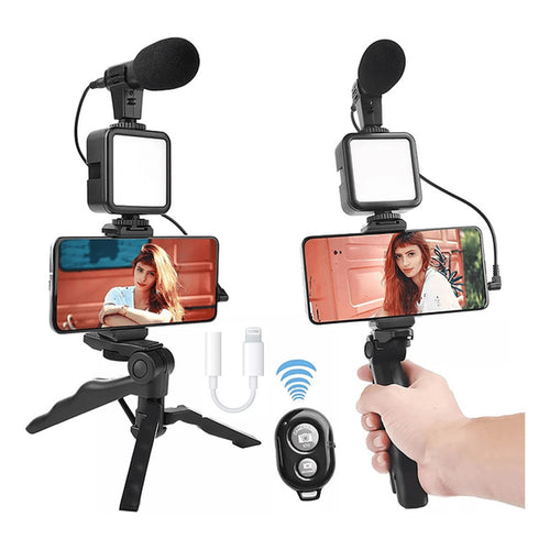 Estabilizador Trípode 6 En 1 Set Grabación Vlogger Celular Negro