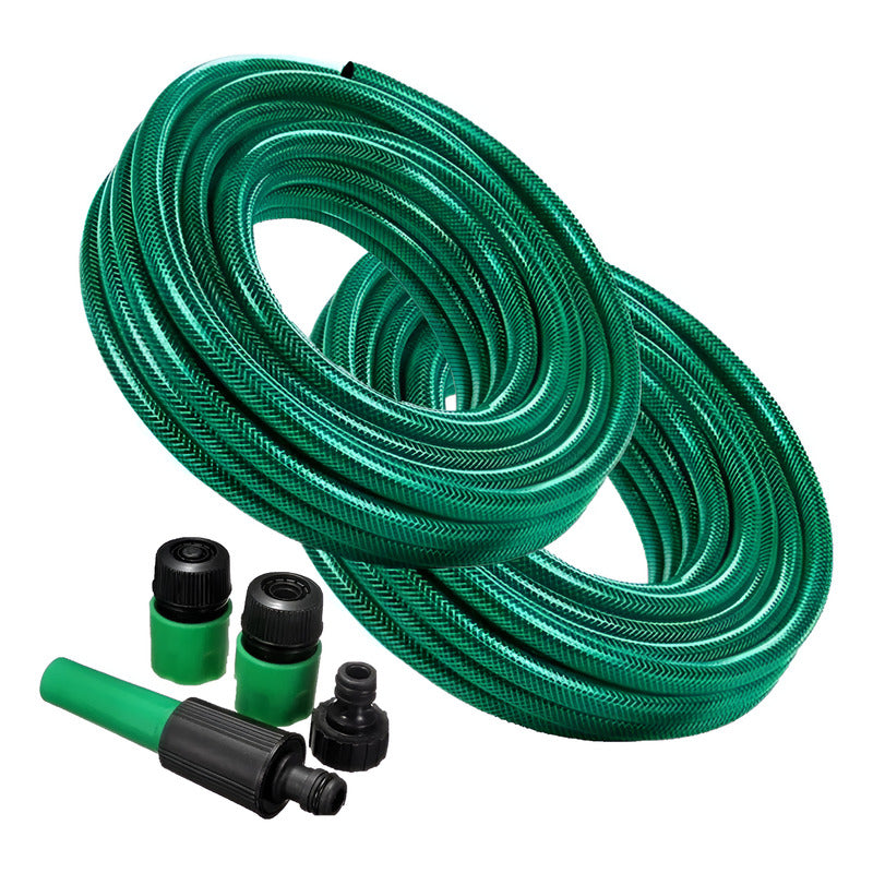 X2 Manguera Jardin Reforzada 1/2 Pulgada 20 Metros + Acoples Verde Musgo