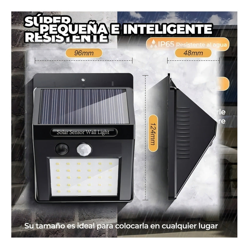 Lampara 30 Led Solar Reflector Exterior Jardin Sensor Luz Color Negro