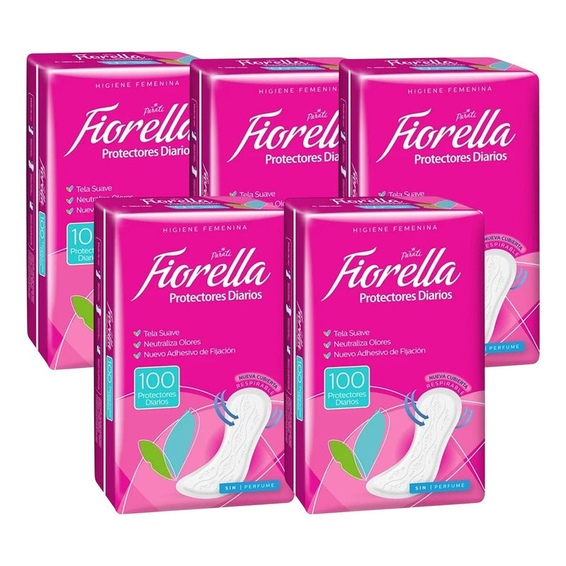 Pack X5 Protectores Diarios Fiorella 100unid Tela Suave