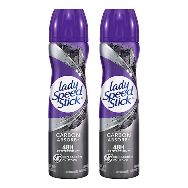 X2 Desodorante Aerosol Lady Speed Stick Carbon Absorb 48h Carbon Absorb