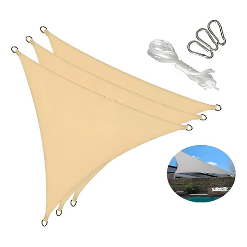 Pack X3 Toldo Vela Triangular 3x3x3 Cubierta Terraza Jardin Beige