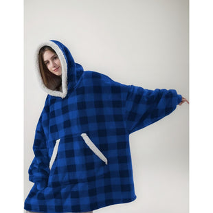 X2 Poleron Sherpa Cuadrille Poleron Con Chiporro Capucha Unica Azul Cuadrillé