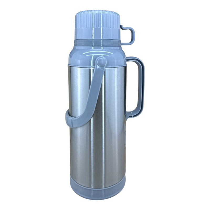 Termo 2 Litros Para Bebida Caliente Frío Con Doble Taza Gris